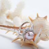 925 sterling silver jewelrybig natural pearl rings for women stone ring adjustable  Gem Color:White