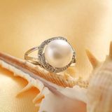 925 sterling silver jewelrybig natural pearl rings for women stone ring adjustable  Gem Color:White