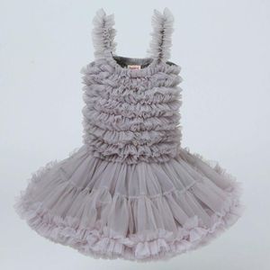 Girls Sling Puffy Solid Color Dress (Color:Light Gray Size:80)