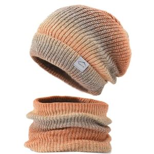 Herfst en winter gradiëntkleur verdikking sjaal wol muts kit (verloop oranje)