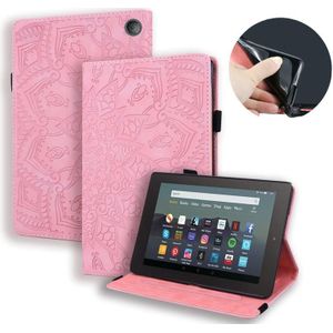 Voor Amazon Kindle Fire 7 2022 Kalf Textuur Reliëf Flip Lederen Tablet Case(Roze)
