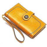 3526 Vintage Oil Wax Texture Large Capacity Long Multi-function Anti-magnetic RFID Wallet Clutch for Ladies (Yellow)