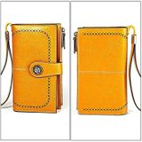 3526 Vintage Oil Wax Texture Large Capacity Long Multi-function Anti-magnetic RFID Wallet Clutch for Ladies (Yellow)