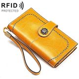 3526 Vintage Oil Wax Texture Large Capacity Long Multi-function Anti-magnetic RFID Wallet Clutch for Ladies (Yellow)