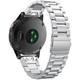 For Garmin Fenix 5 Three-Bead Stainless Steel Metal Watchband?Silver?  Size:26MM