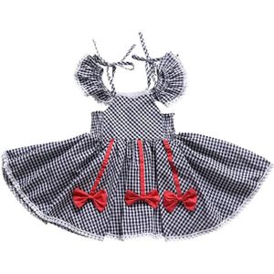 Girls Lace Plaid Bow Princess Dress (Color:Black Size:120)