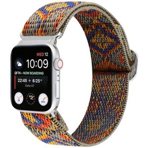 Voor Apple Watch Series 8&7 41mm / SE 2&6&SE&5&4 40mm / 3&2&1 38mm gesp elastische nylon horlogeband (oranje ruit)