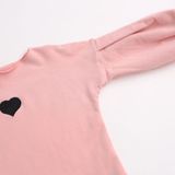 Autumn and Winter Warm Cute Puff Sleeve Top Heart-shaped Embroidered Sweatshirt Girls Tops  Height:90cm(Pink)