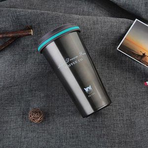 500ML Portable Stainless Steel Creative Gift Coffee Cup Office Vacuum Thermos Mug(Navy Blue)
