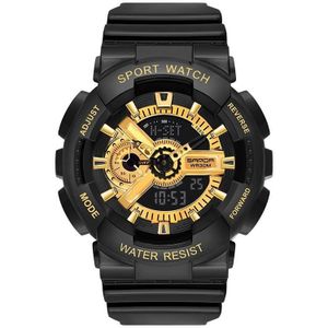 SANDA Outdoor Leisure Waterproof Multifunctional Luminous Electronic Watch(Black Gold Men)