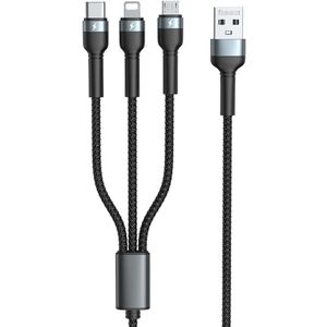 REMAX RC-124th Jany Series 3.1A 3 in 1 Charging Cable  Cable Length: 1.2m (Black)
