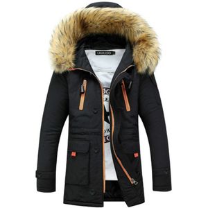 Long Section Cotton Suit Men Plus Velvet Thick Warm Jacket Large Fur Collar Coat Lovers Jacket  Size:XL(Black)