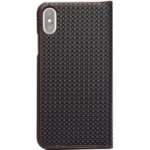 For iPhone XS / X QIALINO Grid Texture Horizontal Flip Leather Case  with Smart View Window & Sleep / Wake-up Function(Brown)