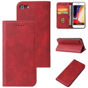 Kalf textuur magnetische horizontale flip lederen geval met houder  kaart slots & portemonnee voor iPhone SE 2020 / 8 / 7 (rood)