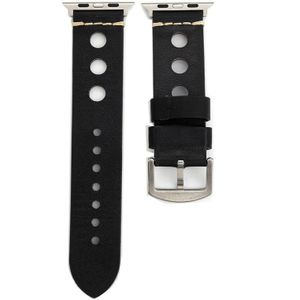 For Apple Watch Series 3 & 2 & 1 42mm Retro Hole Genuine Leather Wrist Watch Band(Black)