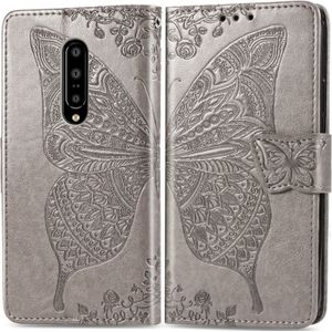 Butterfly Love Flowers Embossing Horizontal Flip Leather Case for OnePlus 7 Pro  with Holder & Card Slots & Wallet & Lanyard(Gray)