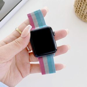 Four-colors Milanese Replacement Strap Watchband For Apple Watch Series 7 & 6 & SE & 5 & 4 40mm  / 3 & 2 & 1 38mm(Pink Silver Green Blue)