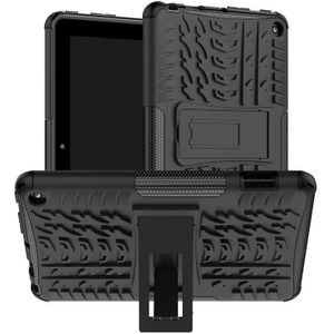 Voor Amazon Kindle Fire 7 2022 Tyre Textuur TPU + PC Tablet Case met Houder (Zwart)