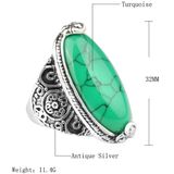 Fashion Vintage Oval Turquoise Flower Ring Women Antique Silver Jewelry  Ring Size:7(Green)