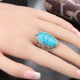 Fashion Vintage Oval Turquoise Flower Ring Women Antique Silver Jewelry  Ring Size:7(Green)