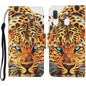 For Samsung Galaxy A40 Colored Drawing Pattern Horizontal Flip Leather Case with Holder & Card Slots & Wallet & Lanyard(Yellow Leopard)