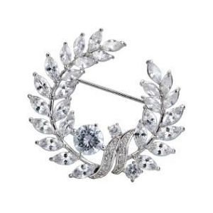 Olive Branch Grass Ring Zircon Brooch Exquisite Accessories Medal Fashion Brooch Coat Sweater Pin(Silver)