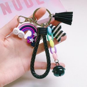 4 PCS Cute Soft Clay Rainbow Keychain Student Schoolbag Lollipop Pendant  Colour: Black Rope Rainbow
