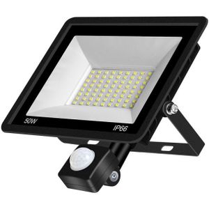 50W PIR LED Spotlight Outdoor Project Light Waterproof Garden Energy-Saving Lighting Floodlight  Style:(Cold White Light)