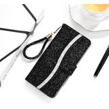 Glitter Powder Horizontal Flip Leather Case with Card Slots & Holder & Lanyard For iPhone 13(Black)