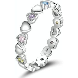 S925 Sterling Silver Rainbow Heart Dames Ring  Grootte: 6