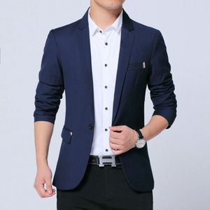 Men Casual Suit Self-cultivation Business Blazer  Size: XL(Navy )