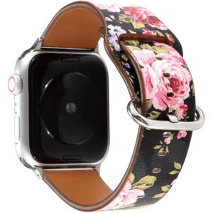 For Apple Watch Series 5 & 4 44mm / 3 & 2 & 1 42mm Floral Strap Watchband(Black Pink)