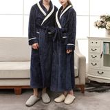 Male Couple Models Thick Warm Long Paragraph Large Size Terry Cloth Bathrobe  Size:M(Navy)