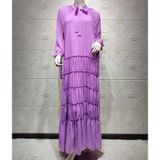 Vrouwen lange mouwen effen kleur chiffon jurk (kleur: paars maat: m)