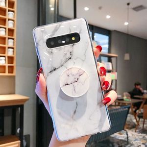 Marble Strip TPU Protection Back Cover Case for Galaxy S10+  with Holder(Grey)