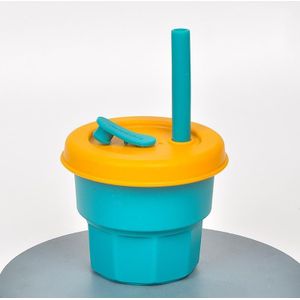 Children Silicone Straw Cups Drop And High Temperature Resistant Water Cups Olive Green Cup + Turmeric Cover(300ml)