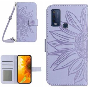 Voor Wiko Power U30 Skin Feel Sun Flower Pattern Flip Leather Phone Case met Lanyard (Paars)