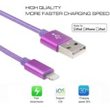 3m 3A Woven Style Metal Head 8 Pin to USB Data / Charger Cable  For iPhone X / iPhone 8 & 8 Plus / iPhone 7 & 7 Plus / iPhone 6 & 6s & 6 Plus & 6s Plus / iPad(Purple)