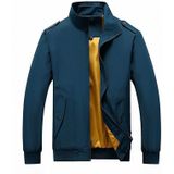Solid Color Collage Long Sleeve Stand Collar Men Jacket (Color:Blue Size:XXXL)