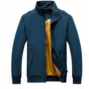 Solid Color Collage Long Sleeve Stand Collar Men Jacket (Color:Blue Size:XXXL)