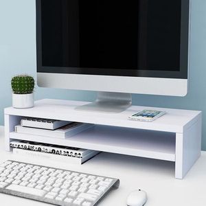 2 Layers Wooden Monitor Stand PC Computer Screen Monitor Riser  B Version (White)