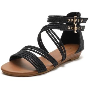 Dames Zomer Wedge Sandalen Open-Teen Dik-Soled Romeinse Stijl Sandalen  Maat: 39(Zwart)