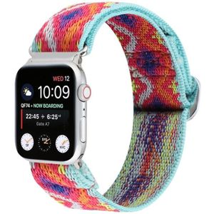 Voor Apple Watch Ultra 49 mm / serie 8 & 7 45 mm / SE 2 & 6 & SE & 5 & 4 44 mm / 3 & 2 & 1 42 mm gesp elastische nylon horlogeband (rode ruit)