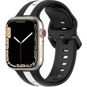 Tweekleurige lusgesp siliconen horlogeband voor Apple Watch Series 8&7 45mm / SE 2&6&SE&5&4 44mm / 3&2&1 42mm (zwart + wit)