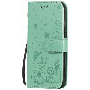 For iPhone 7 / 8 / SE 2020 Cat Bee Embossing Pattern Shockproof Horizontal Flip Leather Case with Holder & Card Slots & Wallet(Green)