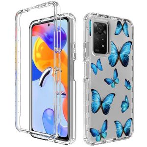 Voor Xiaomi Redmi Note 11 Pro PC+TPU Transparant Painted Phone Case (Blue Butterflies)