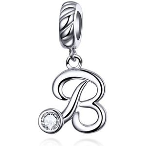 S925 Sterling Silver 26 English Letter Pendant DIY Bracelet Necklace Accessories  Style:B