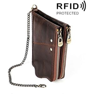 LT3533 Long Crazy Horse Texture Cowhide Leather Folding Anti-magnetic RFID Wallet Clutch Bag for Men  with Card Slots & Shoulder Strap(Coffee)