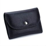 Short Mini Slim Top-grain Leather Wallet Card Bag Zip Coin Pocket(Black)