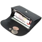 Short Mini Slim Top-grain Leather Wallet Card Bag Zip Coin Pocket(Black)